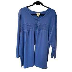 Anthony Richards 3/4 sleeve blouse 4X blue crew neck 1/2 button